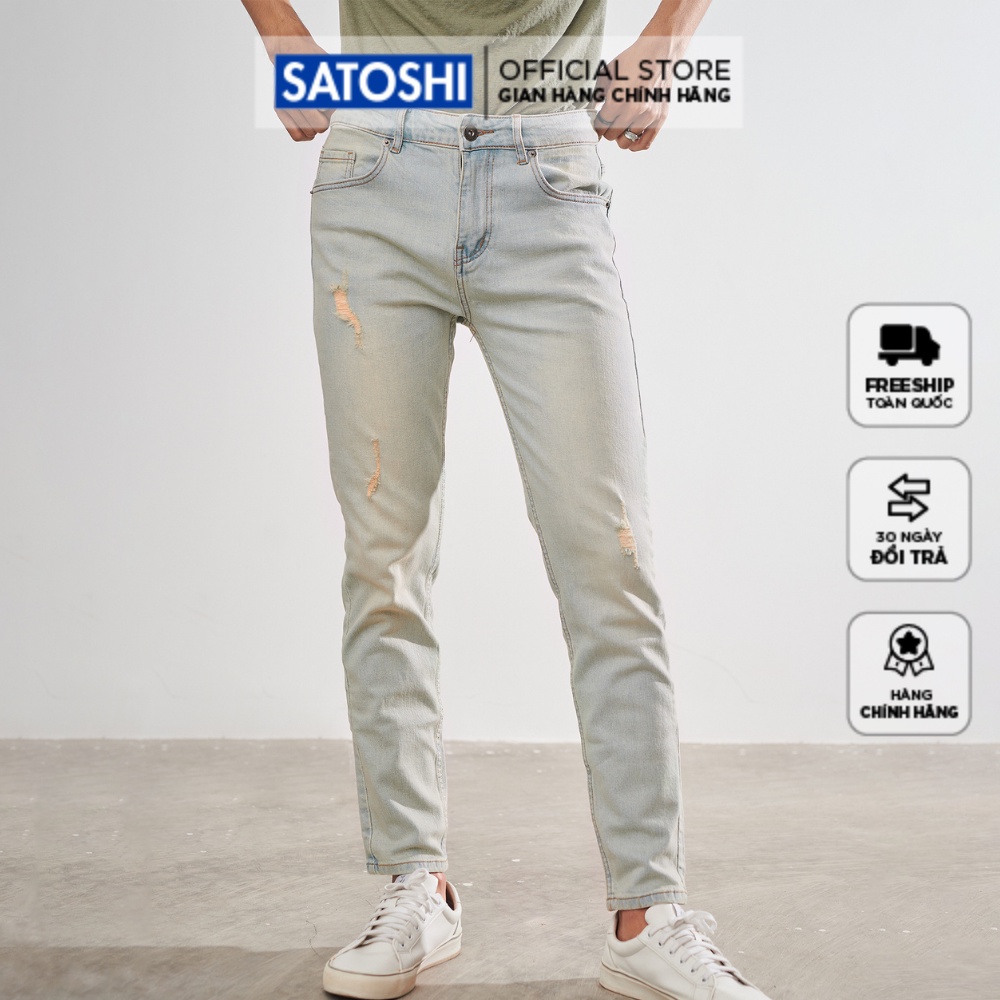| Satoshi | Quần Jean nam màu xanh wash SAQJ24 dáng ôm basic co giãn nhẹ mặc thoải mái