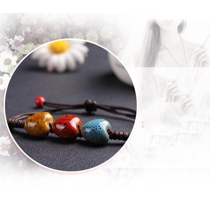 Vòng tay hạt gốm handmade hình trái tim khối màu xanh, đỏ, vàng, lắc tay dễ mix đồ [Mây Collections] Mây Accessories