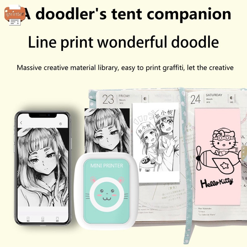 ✨Kho Sẵn Sàng✨Máy In Nhãn Mini Bỏ Túi In Hình Chú Mèo Dễ Thương