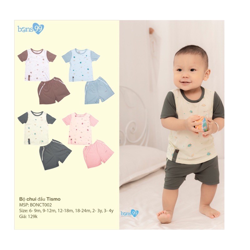 Bons99! Bộ chui đầu Bon Tismo họa tiết dệt tăm cho bé 6m-4y siêu đẹp siêu chất giá rẻ !