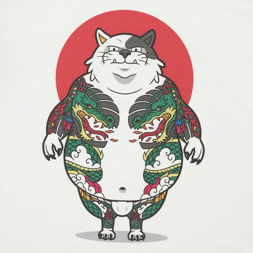 Áo Phông Rộng MYO Vải Cotton In Hình Mèo Yakuza