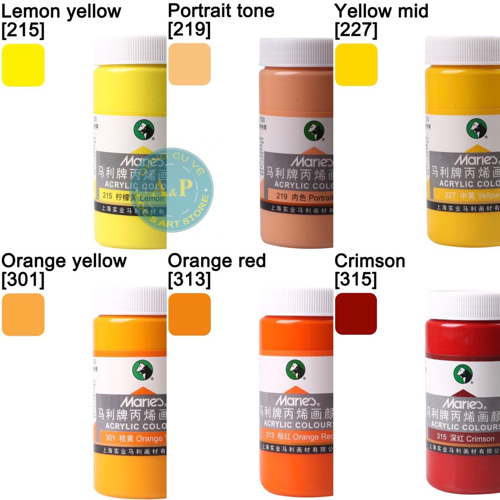 [Lộc'sArtStore] Màu Acrylic Marie's hủ 300ml (Tông Nóng)