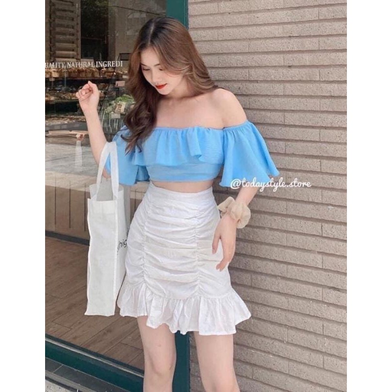 Áo trễ vai và chân váy nhún, set đồ nữ cá tính TIK TOK STORE | BigBuy360 - bigbuy360.vn