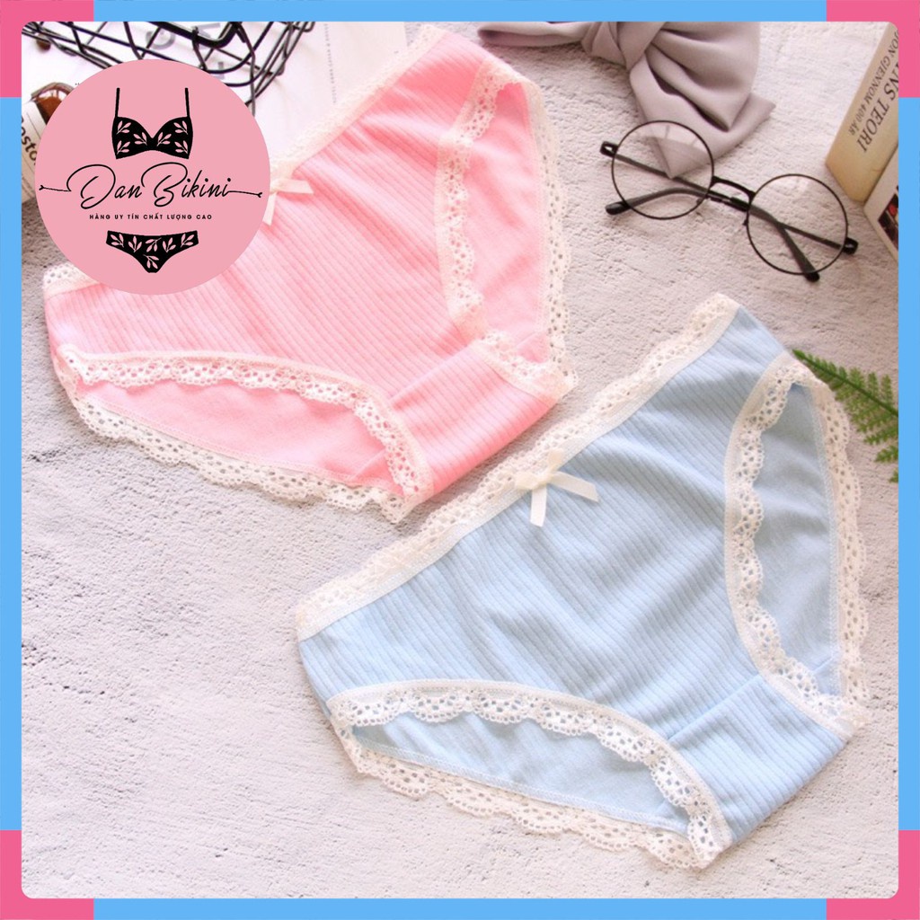 Quần Lót Nữ - Quần Lót Nữ Cotton thun gân tăm viền ren mềm mại tôn dáng gợi cảm co giãn DAN STORE MÃ 0756