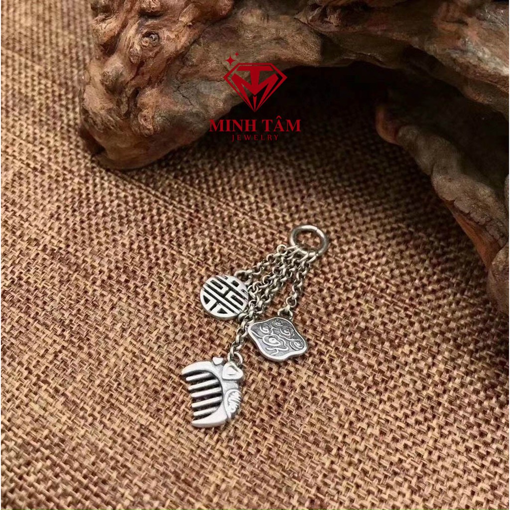 Charm bạc Thái chữ Hỉ chiếc lược, Charm bạc chữ Hỉ hạnh phúc đến đầu bạc răng long-Minh Tâm Jewelry