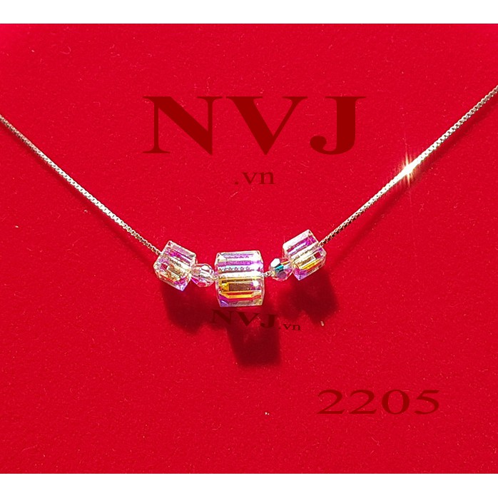 Dây chuyền Swarovski 3 hạt vuông 10, 8, 6ly crystal cube 5601 001AB, bạc 925 - phaleAo