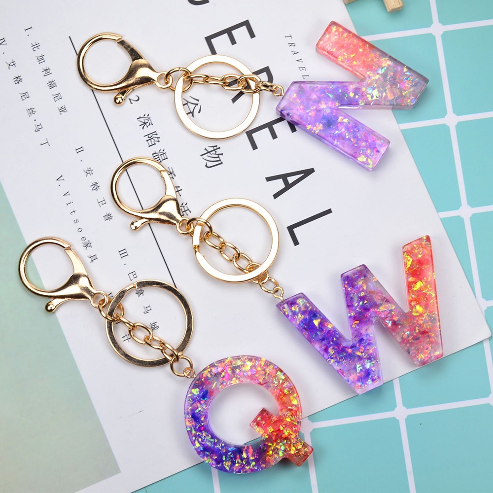 Móc Chìa Khóa Bằng Acrylic Hình Chữ Cái A-Z Đính Sequin Lấp Lánh Thời Trang