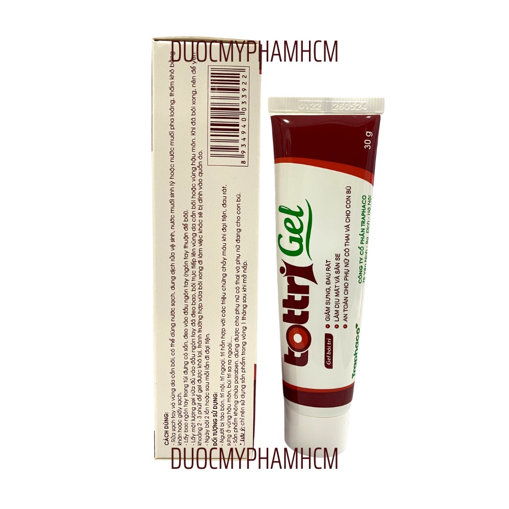 Gel Bôi Trĩ  TOTTRI GEL TRAPHACO, Kem bôi trĩ dùng cho trĩ nội, trĩ ngoại, Dạng Tube 30gr