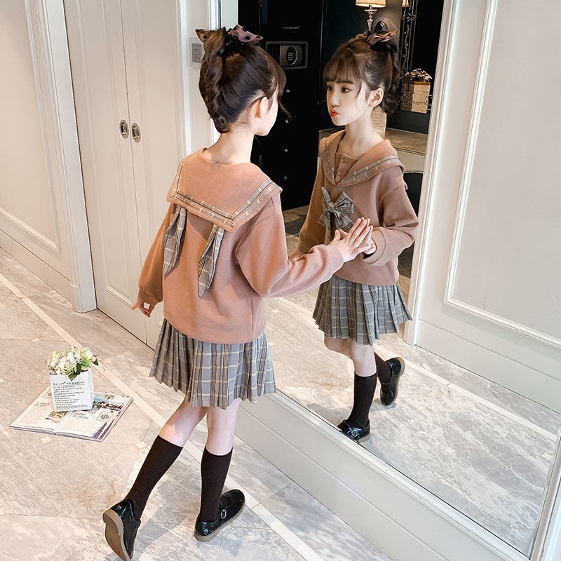 Bộ Đồng Phục Hai Món Gồm Chân Váy Xếp Ly Phong Cách Học Sinh Thời Trang Xuân Thu Kiểu Mới Dành Cho Bé Gái 2022