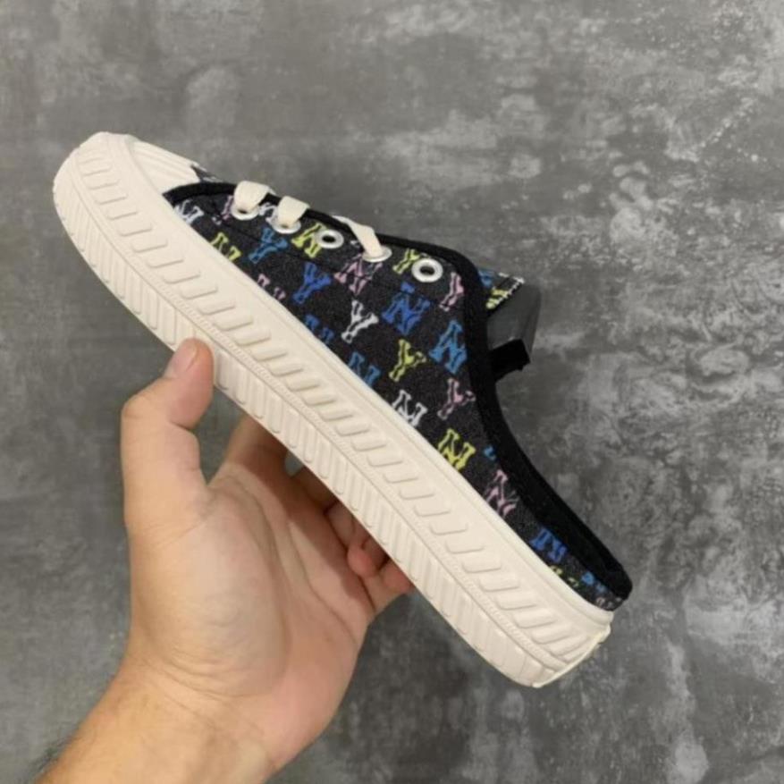 Giày sục nữ MLB ny lười đạp gót Đen họa tiết HOT trend thể thao sneaker
