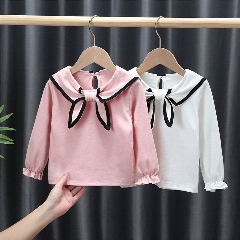 Áo thun tay dài màu trơn cho bé gái 2-7 tuổi