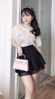 CHÂN VÁY XẾP LY GẤU REN