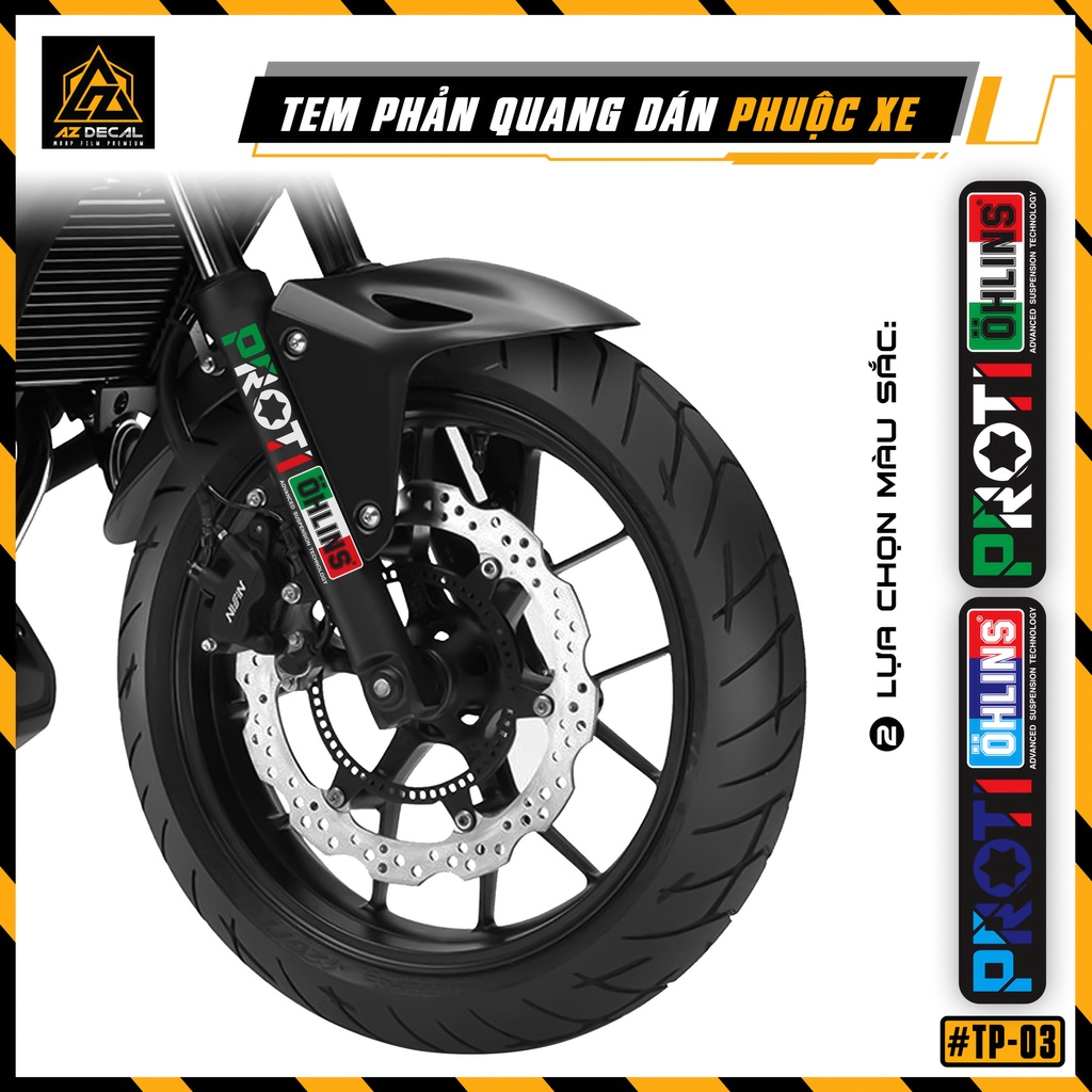 Tem Dán Phuộc Trước Phản Quang Dán Xe Máy, Xe Điện Proti Ohlins | TP03 | Chống Nước, Áp Dụng Mọi Dòng Xe