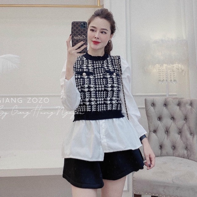 ÁO LEN KẺ PHA SƠ MI