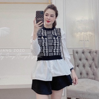 Áo len kẻ pha sơ mi