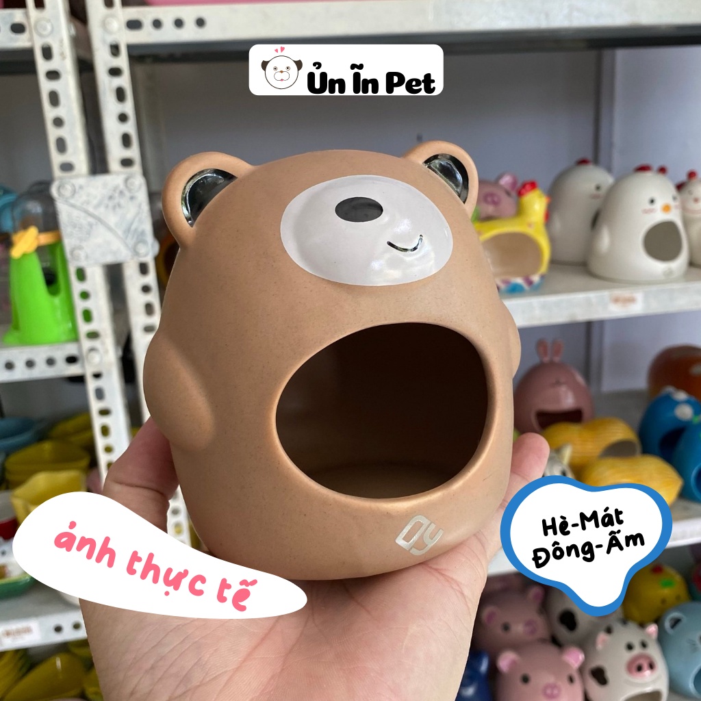 Nhà ngủ sứ hamster, GẤU NÂU siêu mát, dễ thương