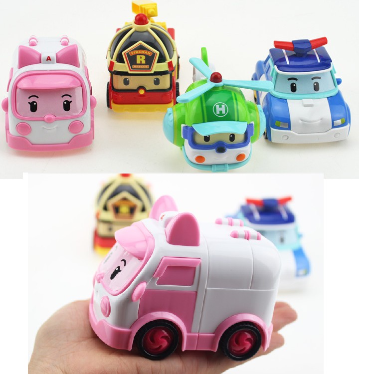 Xe đồ chơi mô hình Robocar Poli bộ 4 chiếc đồ chơi trẻ em - Robocar Poli và những người bạn Amber , Poli , Heli ,Roy