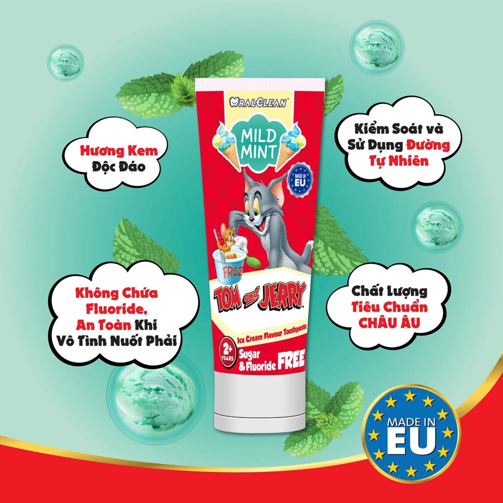 Kem đánh răng trẻ em Oral Clean Tom&amp;Jerry Mild Mint 75ml