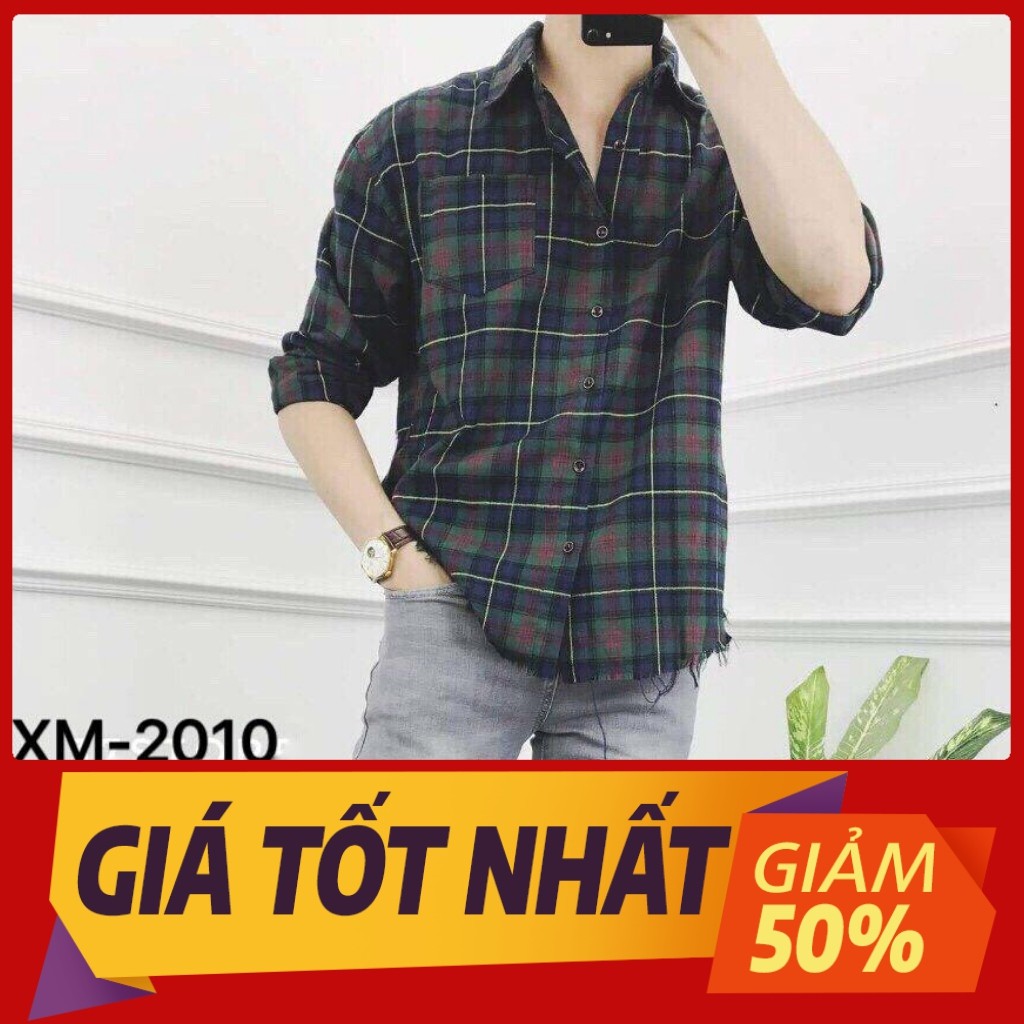 Áo Sơ Mi Nam Dài Tay Kẻ Sọc Caro phong cách unisex màu xanh lá Thời Trang PONIVALAZA kiểu dáng Hàn Quốc thấm đẹp | BigBuy360 - bigbuy360.vn