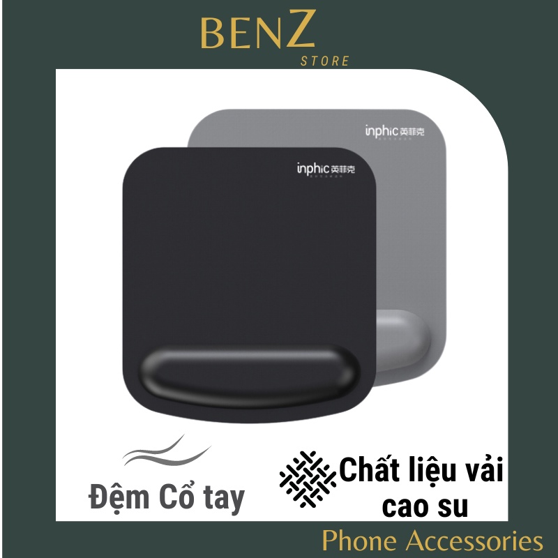 Miếng lót chuột có đệm tay, kê tay nhỏ mini 21.5x21cm chính hãng INPHIC PD801 cao su non chồng trượt BenZ Store