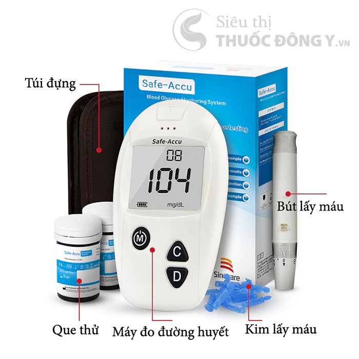 Máy đo đường huyết Safe-Accu, đơn giản, chính xác, phát hiện tiểu đường bảo hành 1 đổi 1 trọn đời - Soleil shop