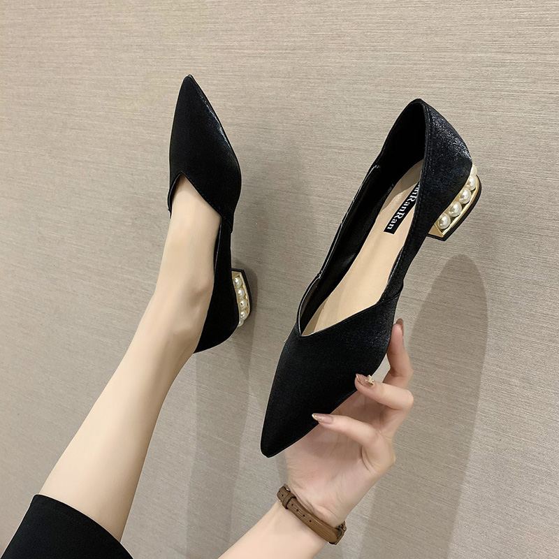 Giày mũi nhọn gót vuông đính ngọc trai thời trang nữ | BigBuy360 - bigbuy360.vn