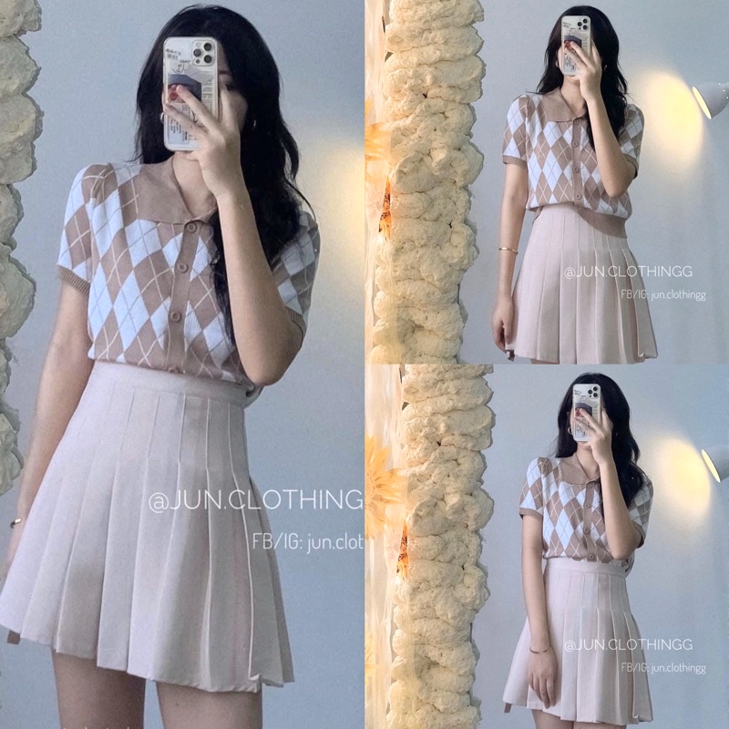 [Ảnh thật/Video]Áo len quả trám cổ polo Áo len croptop phong cách cổ điển sang chảnh | BigBuy360 - bigbuy360.vn