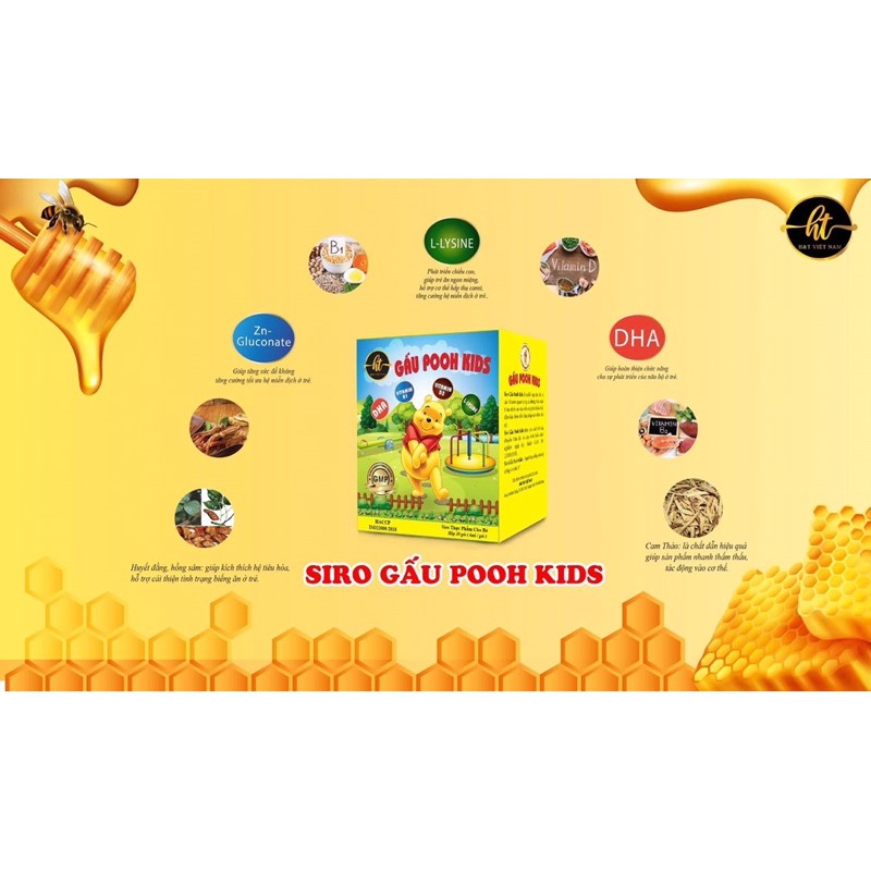 siro gấu pooh kids MUA 3 TẶNG 1( điều trị táo bón, ăn chậm hấp thu, sức đề kháng yếu )