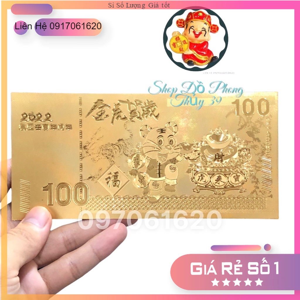 Sấp 100 Tờ Tiền Con Hổ-Cọp Lưu Niệm Chất Liệu Nhựa Plastics Mạ Vàng May Mắn Phong Thủy Sang Trọng