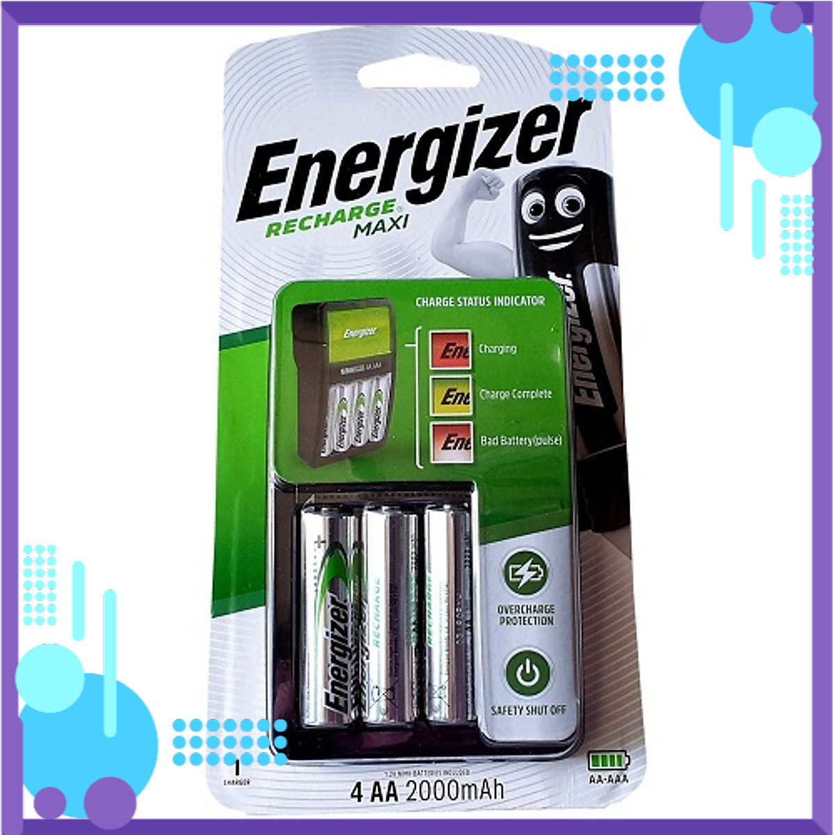 Ưu Đãi Bộ sạc Energizer Charger kèm 4 pin Ener AA 2000mAh, tự ngắt sạc (CHVCM4) ( Mẫu mới) Tiết kiệm