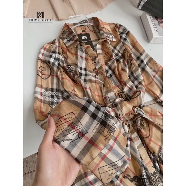 Áo sơmi váy kẻ kèm bra