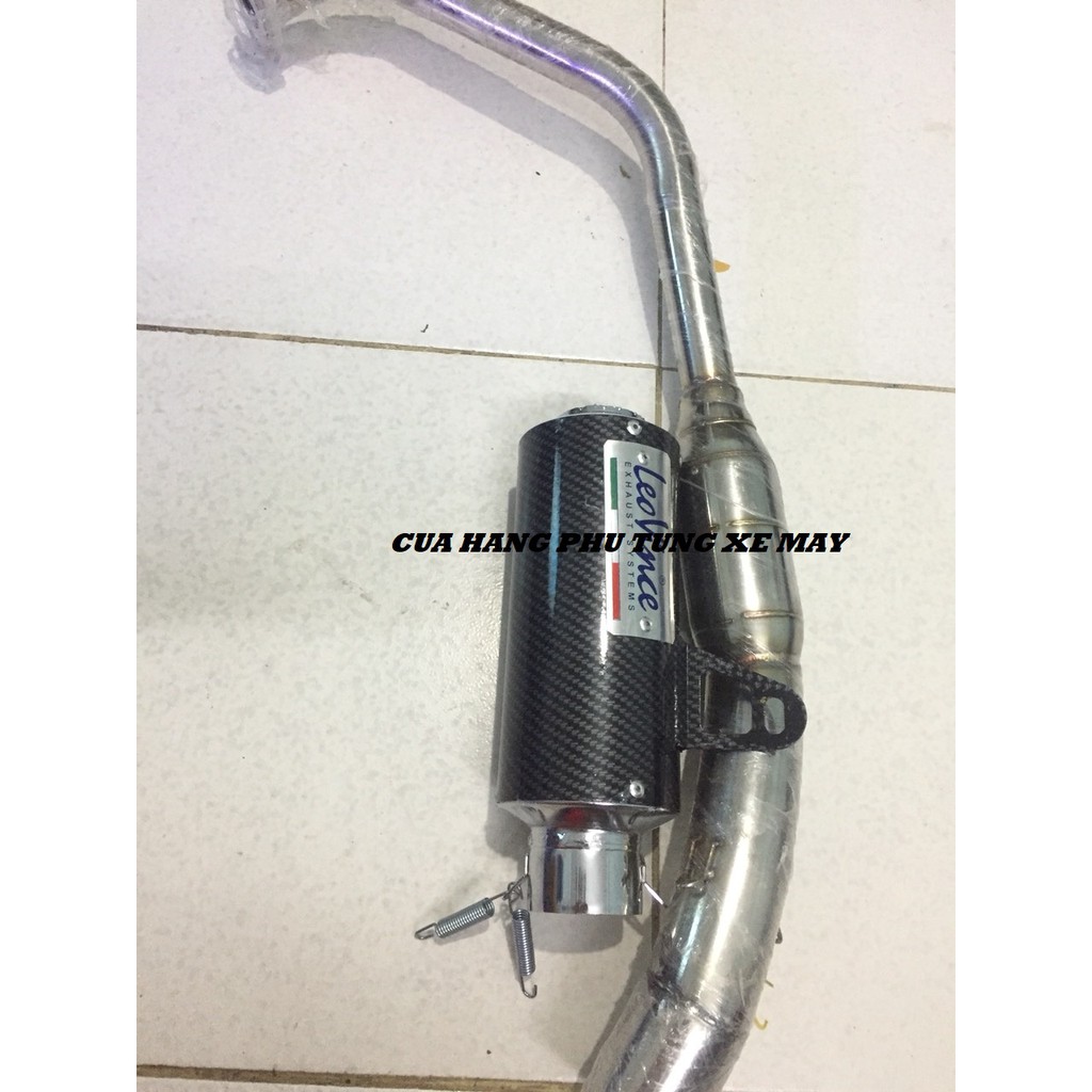 Trọn bộ pô Leovince tròn cacbon kèm cổ Bầu hơi inox cho xe Ex 135| Ex 150| R15 V3| Winner 150| Winner X| Raider| Satria