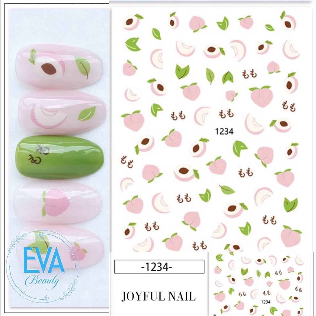 Sticker Dán Móng Tay 3D Dạng Decal Dán Chống Nước Hoạ Tiết Quả Đào Hồng Peach Cute  JO1234