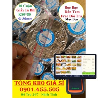 (20 Cuộn) Giấy In Bill Nhiệt K80x80 Mực Đen Dùng Máy Pos Ocha