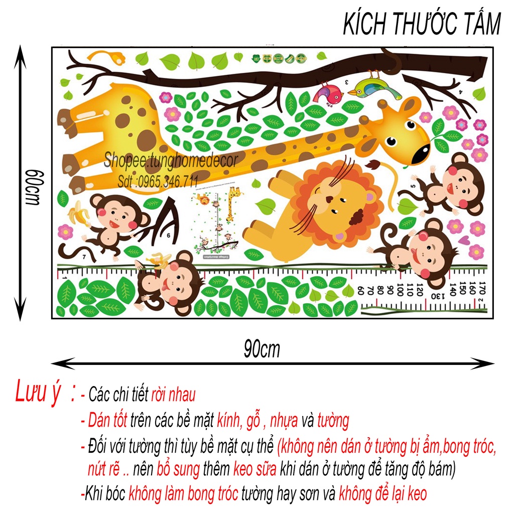Decal dán tường Thước đo chiều cao cho bé 2m TUNG HOME DECOR TĐ01