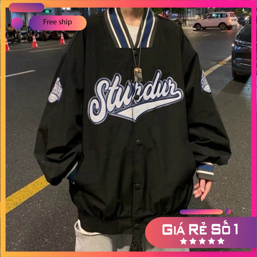 Áo khoác unisex kiểu bomber STURDUR hai màu đen trắng rất dễ phối đồ. Áo khoác nam nữ mặc đôi K091