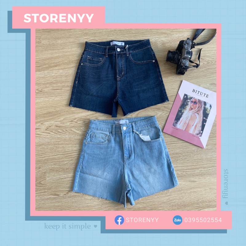 Quần Short Jean Lưng Cao Lai Cắt • Storenyy