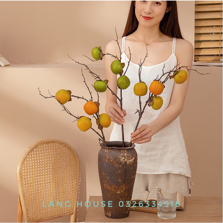 Hoa giả Lụa - CÀNH QUẢ HỒNG GIẢ DECOR TRANG TRÍ
