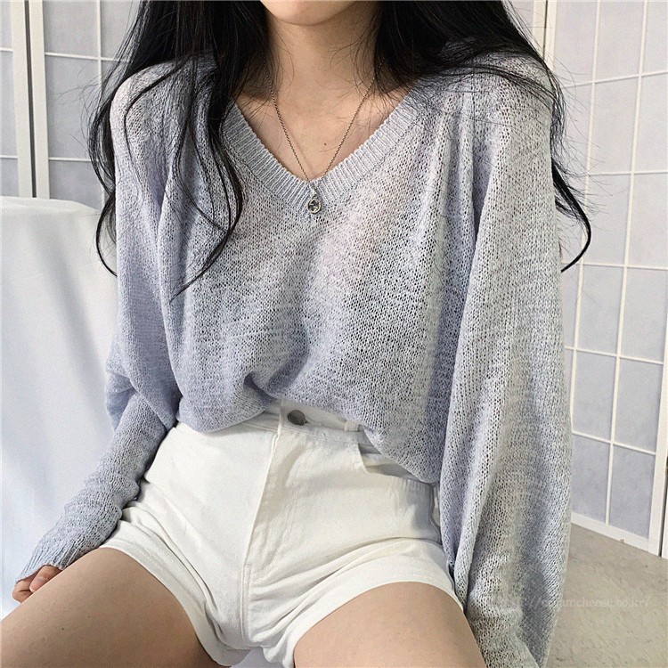  Áo len dài tay cổ chữ V màu trơn thời trang dành cho nữ | BigBuy360 - bigbuy360.vn