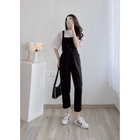 Quần yếm đen dáng dài