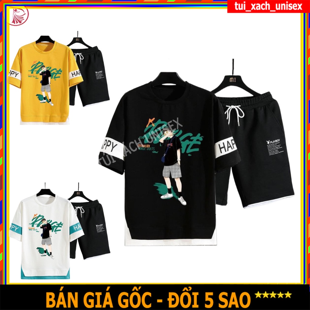 Đồ bộ thun nam  FREESHIP  Nguyên sét quần áo thể thao nam mẫu in hình tràng trai happy mẫu mới