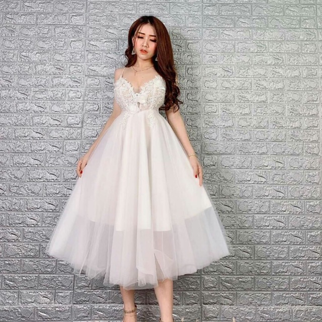 KÈM VIEO THẬT - Đầm xoè 2 dây kết hoa nổi phối ren -MS63V- Size M L đến 58kg | BigBuy360 - bigbuy360.vn