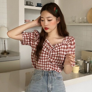 Áo Sơ Mi Tay Ngắn Cổ Vuông Phối Ren Thời Trang Mùa Hè Cho Nữ