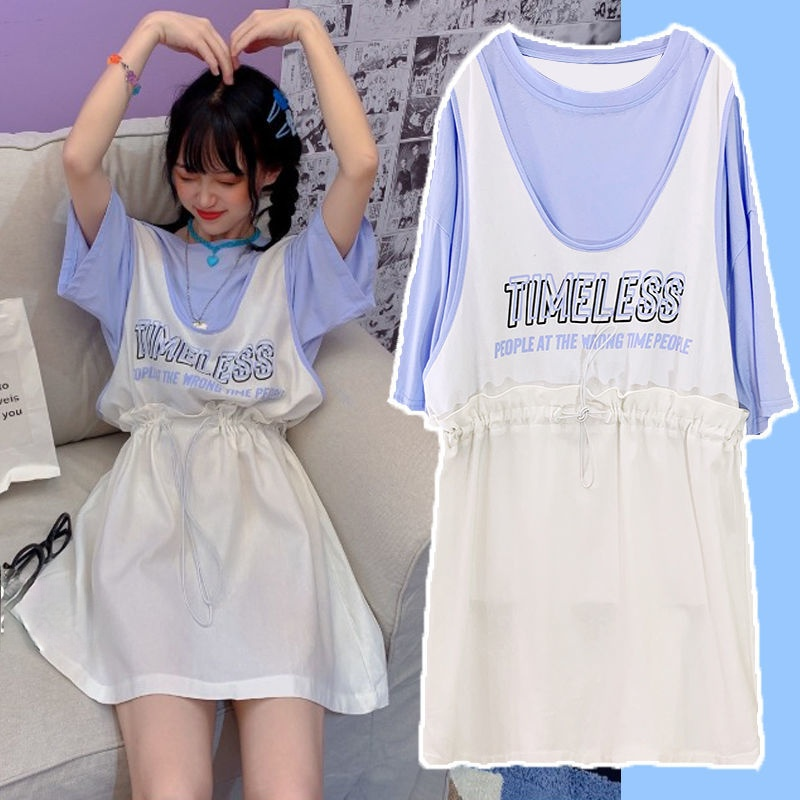 Đầm Thun Ngắn Tay Phối Dây Rút Thời Trang Cho Nữ