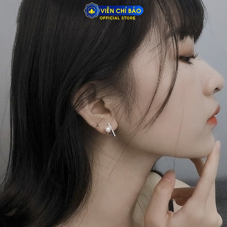 Khuyên tai bạc nữ Hạt châu đính đá chất liệu bạc 925 thời trang phụ kiện trang sức nữ Viễn Chí Bảo B400600