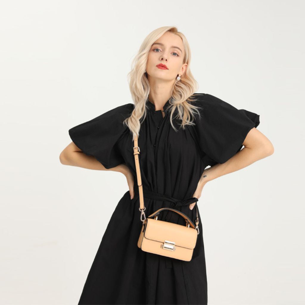 Túi xách nữ đeo chéo, túi đeo vai da sần khóa bấm size 19 - TXN034