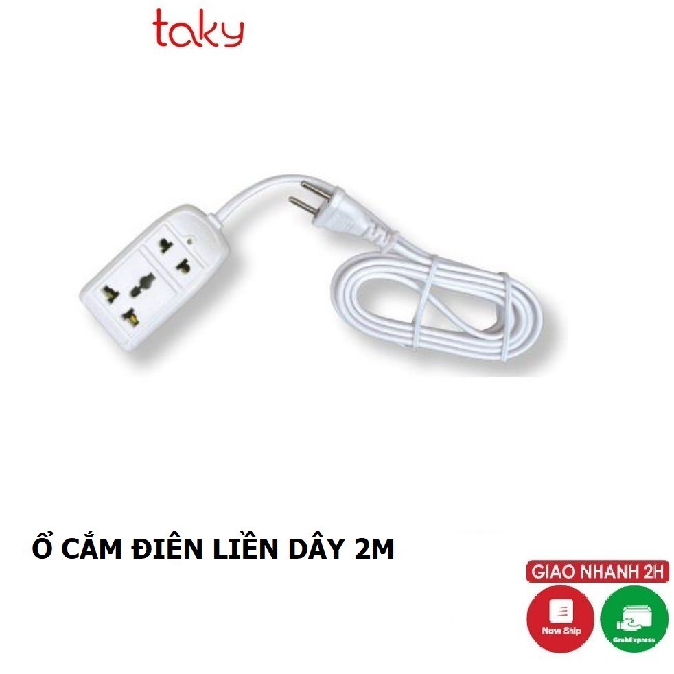 Ổ Cắm Điện - Taky, Liền Dây Nối Dài 2 m, Cắm 2 Lỗ 2 Chạc Và 3 Chạc, An Toàn, Tiện Dụng Trong Gia Đình, 8608