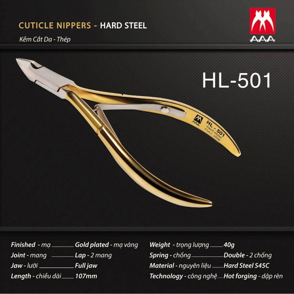Kềm thép chuyên dụng cắt da, nhặt da AAA HL-501 mạ vàng cao cấp dụng cụ làm móng tay chuyên nghiệp nghệ thuật nail