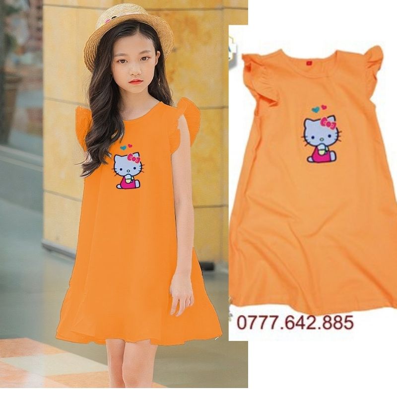 Váy đầm bé gái sang chảnh in hình hello kitty thun cotton chính phẩm sài gòn -Váy cho bé gái từ 9 đến 25kg