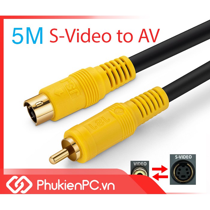 Cáp 4Pin S-Video sang AV RCA dài 5 mét, cho máy siêu âm, nội soi. Cáp chuyển đổi 2 chiều AV RCA to SVideo Cable 5M